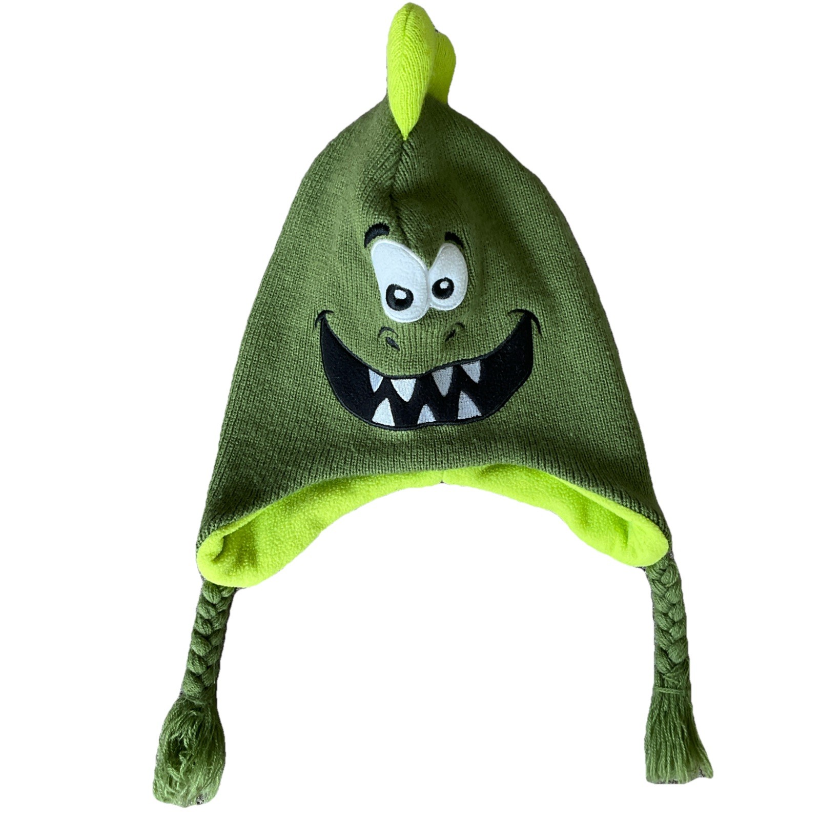 Boys Winter Hat Green Dragon Dinosaur Teens Face Braided Tassel Ear Flap Beanie