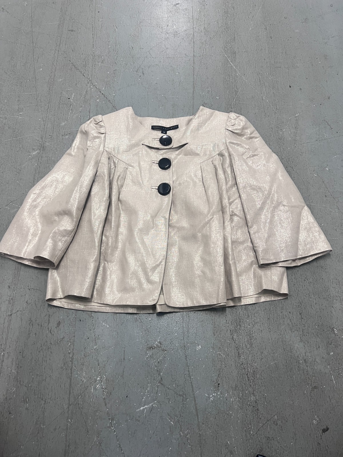 Robert Rodriguez Blazer Women 10 Beige Metallic Cape Linen Blend Pleated Cropped