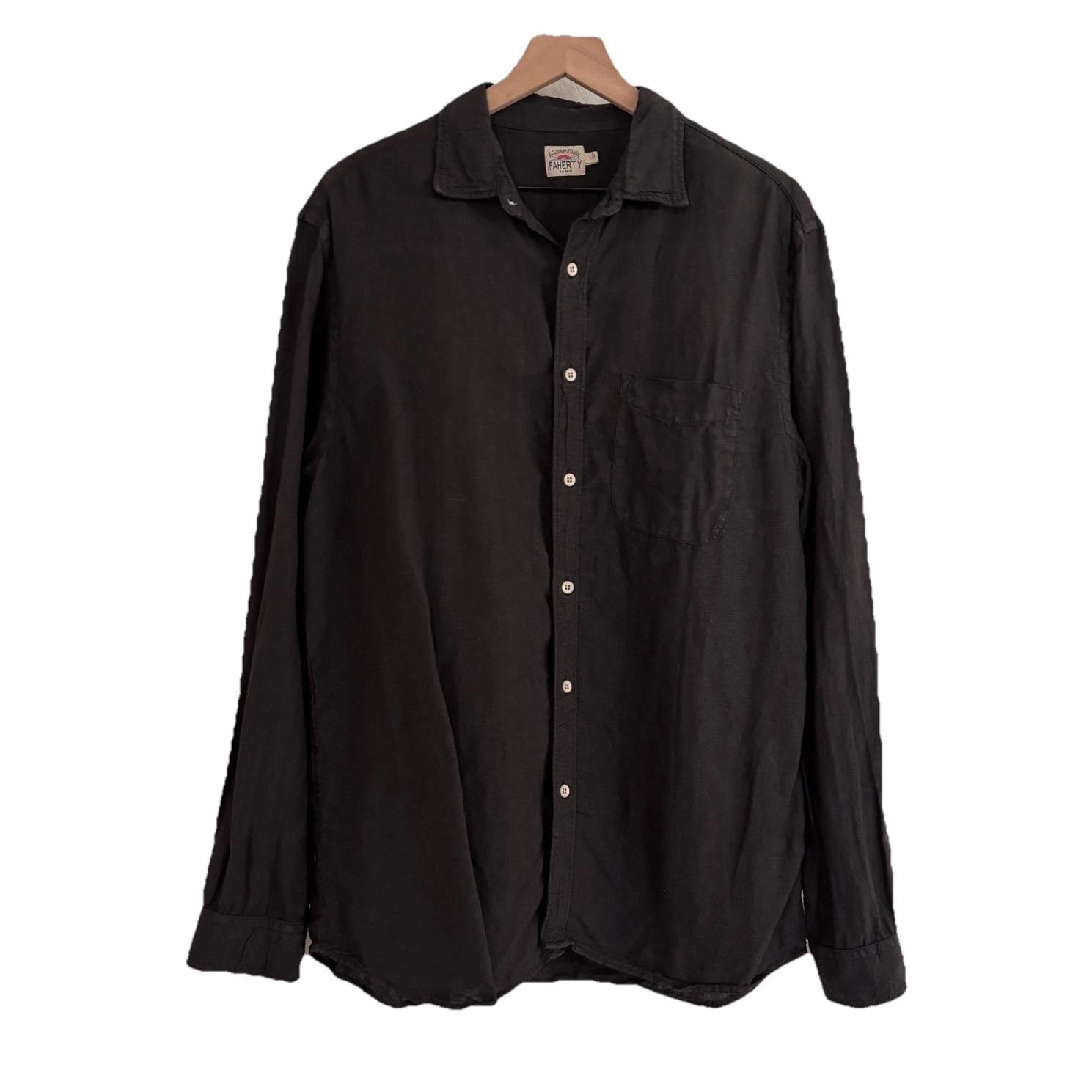 Faherty 100% Linen Button Down Shirt Mens Large Gray Long Sleeve Coastal Luxury