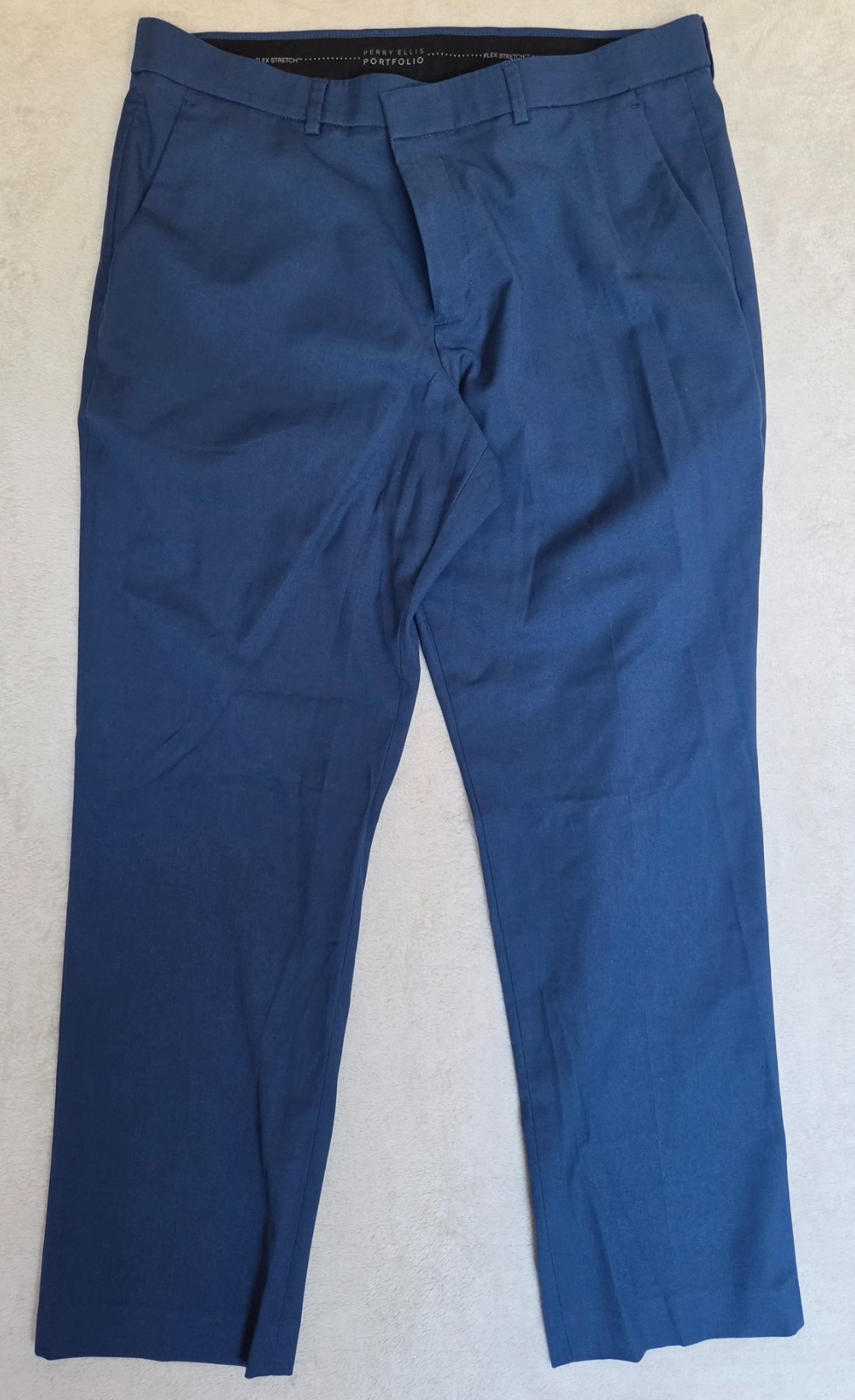 Perry Ellis Portfolio Mens Navy Blue Dress Pants 36×29 Slim Fit Flat Front Chino