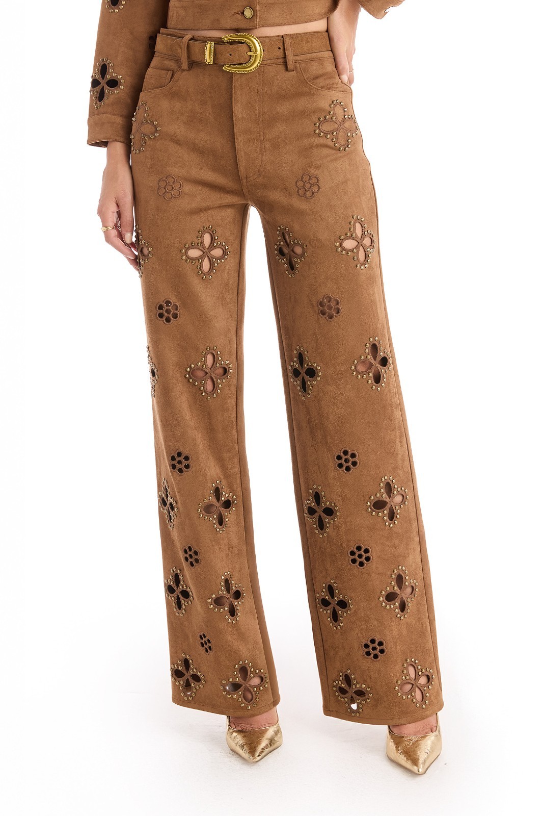 Kaia Suede High Rise Classic and Petite Jeans Cognac THE NOLI SHOP