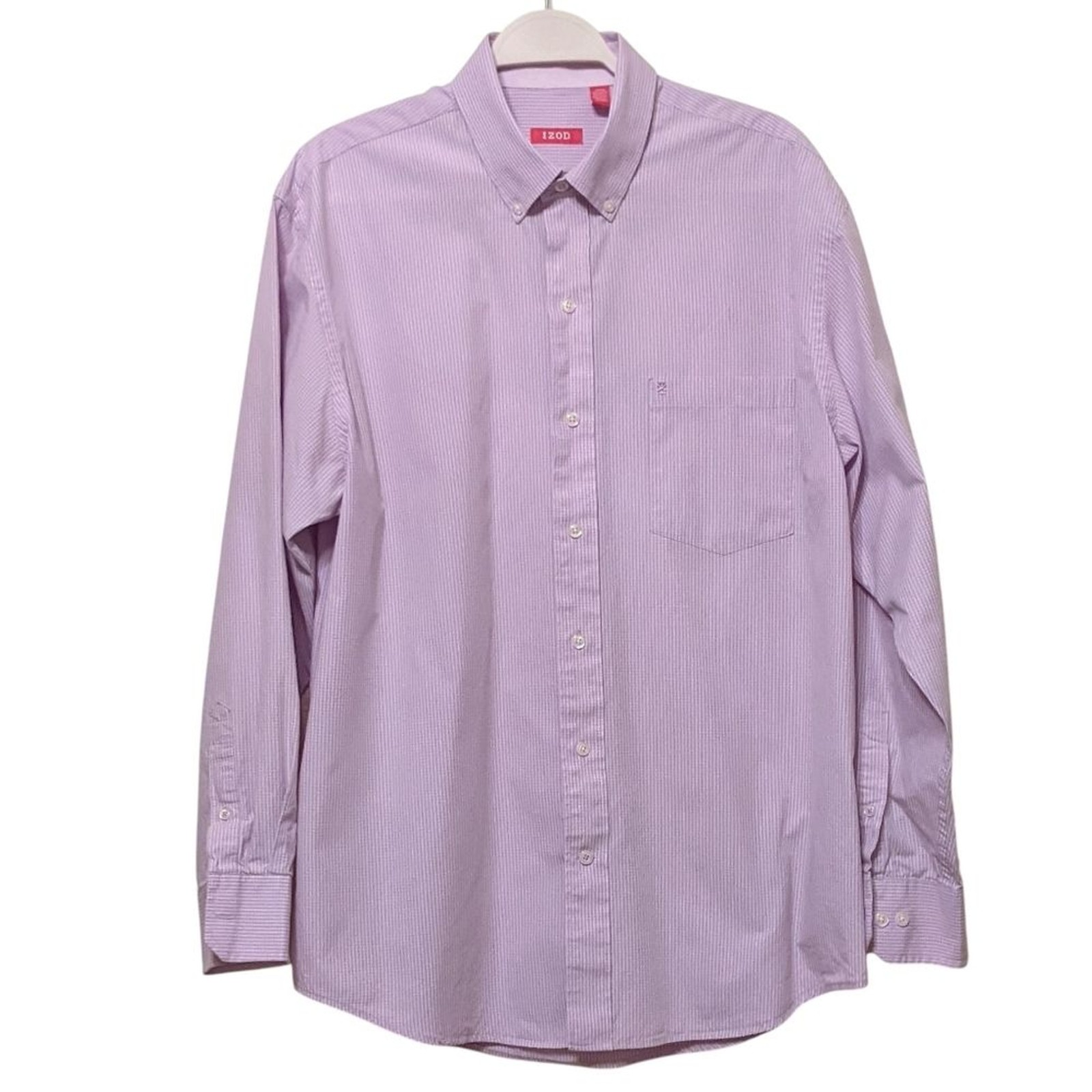 IZOD Lavender Men’s Button-Down Long Sleeve Gingham Check Cotton Shirt