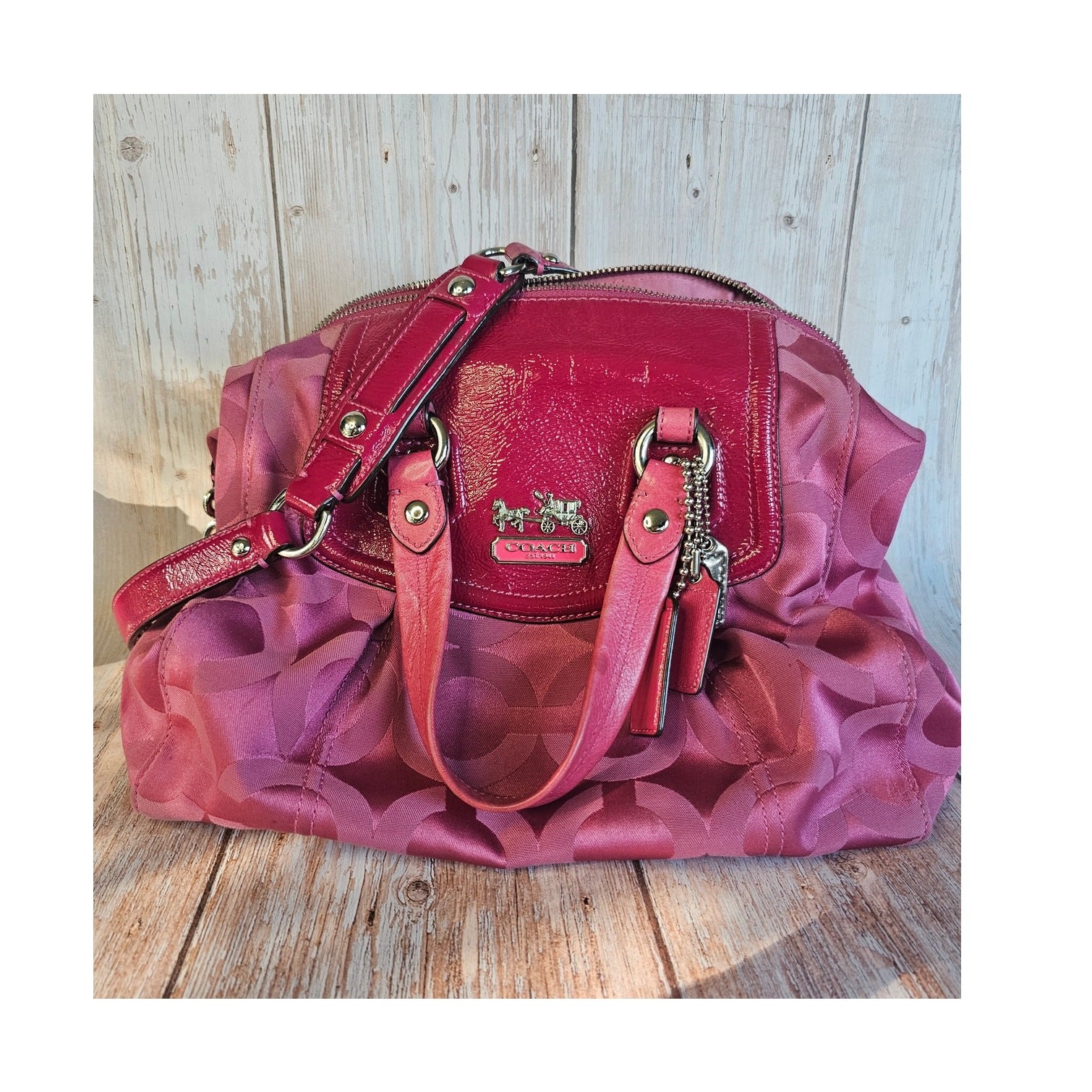 Y2K Coquette Coach Madison Audrey Satchel Fuchsia Pink Signature Jacquard Vtg