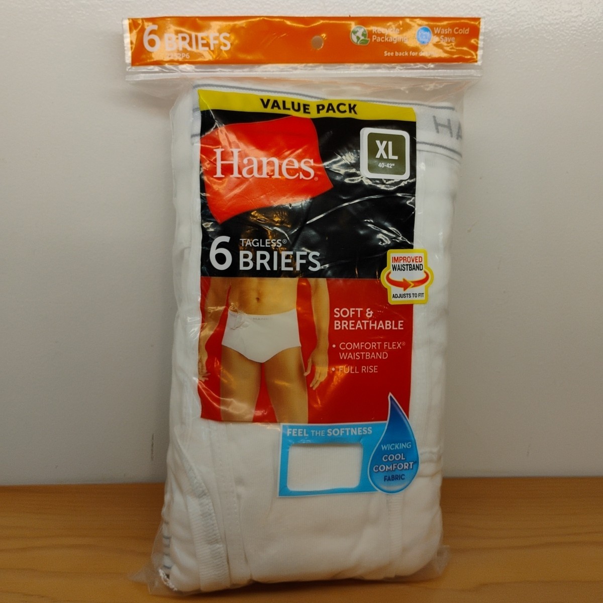 Hanes Briefs 6-Pack Men’s Tagless Underwear XL ComfortSoft Wicking 40-42