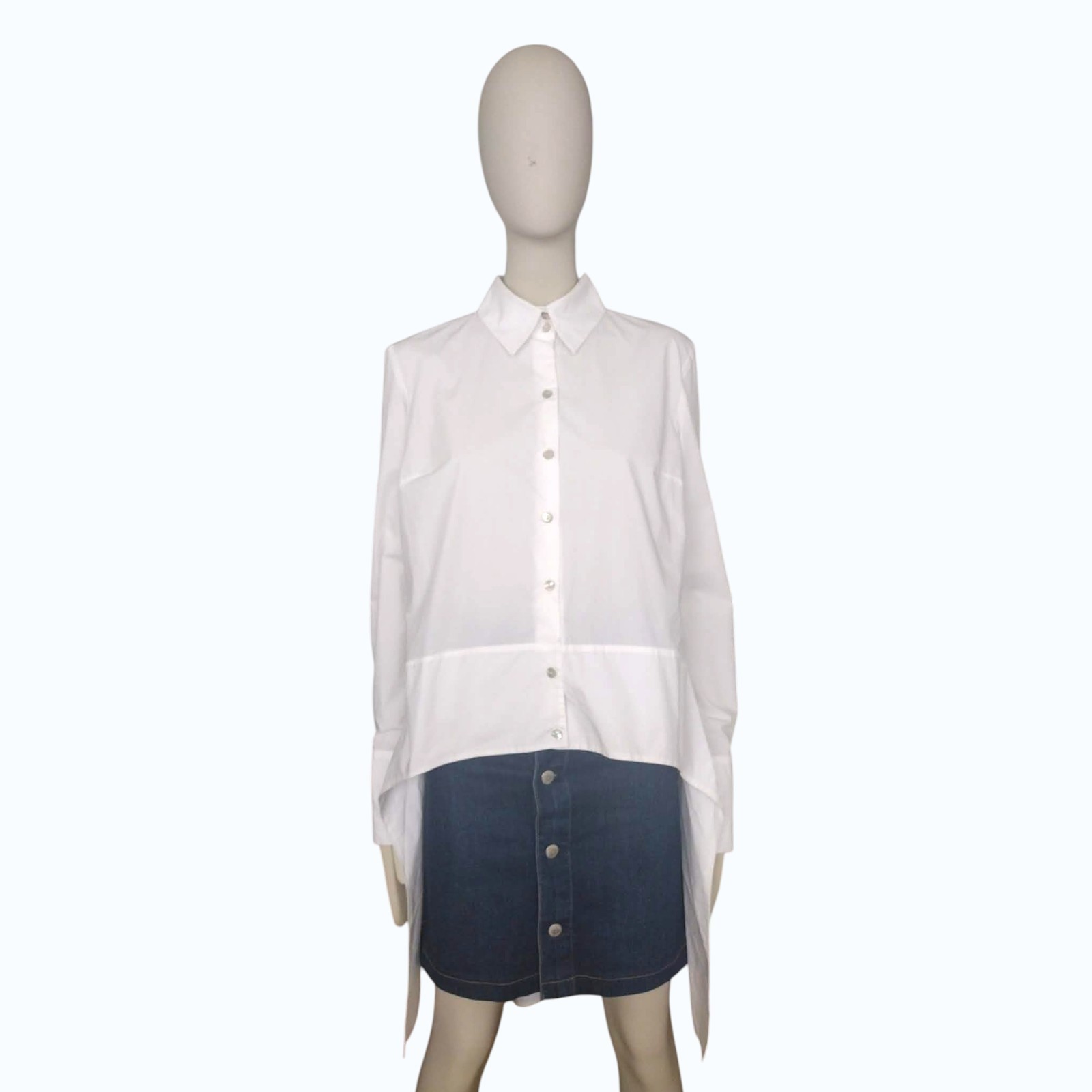 BALOSSA White Cotton Avant-Garde Shirt IT 42 EU 38 Extreme Asymmetric Tail Top