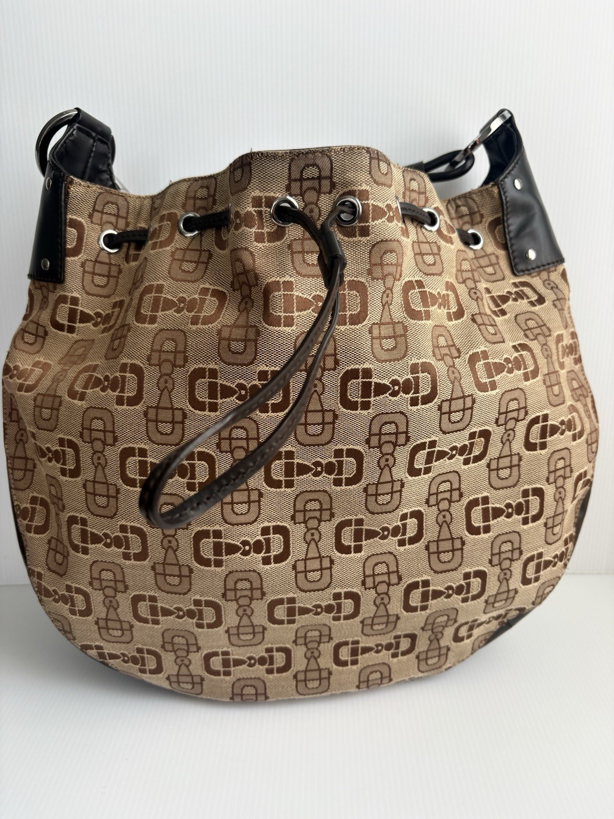 Gucci Horsebit Hobo Bag Canvas/Leather Large Tote EUC 506631
