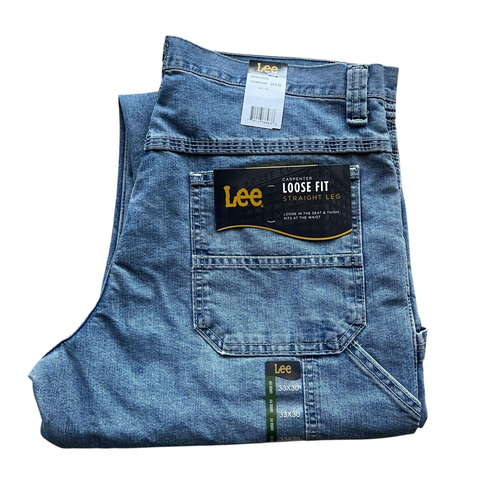 NWT Lee Mens Dungarees Denim Straight Leg Loose Fit Cargo Carpenter Jeans All Sz