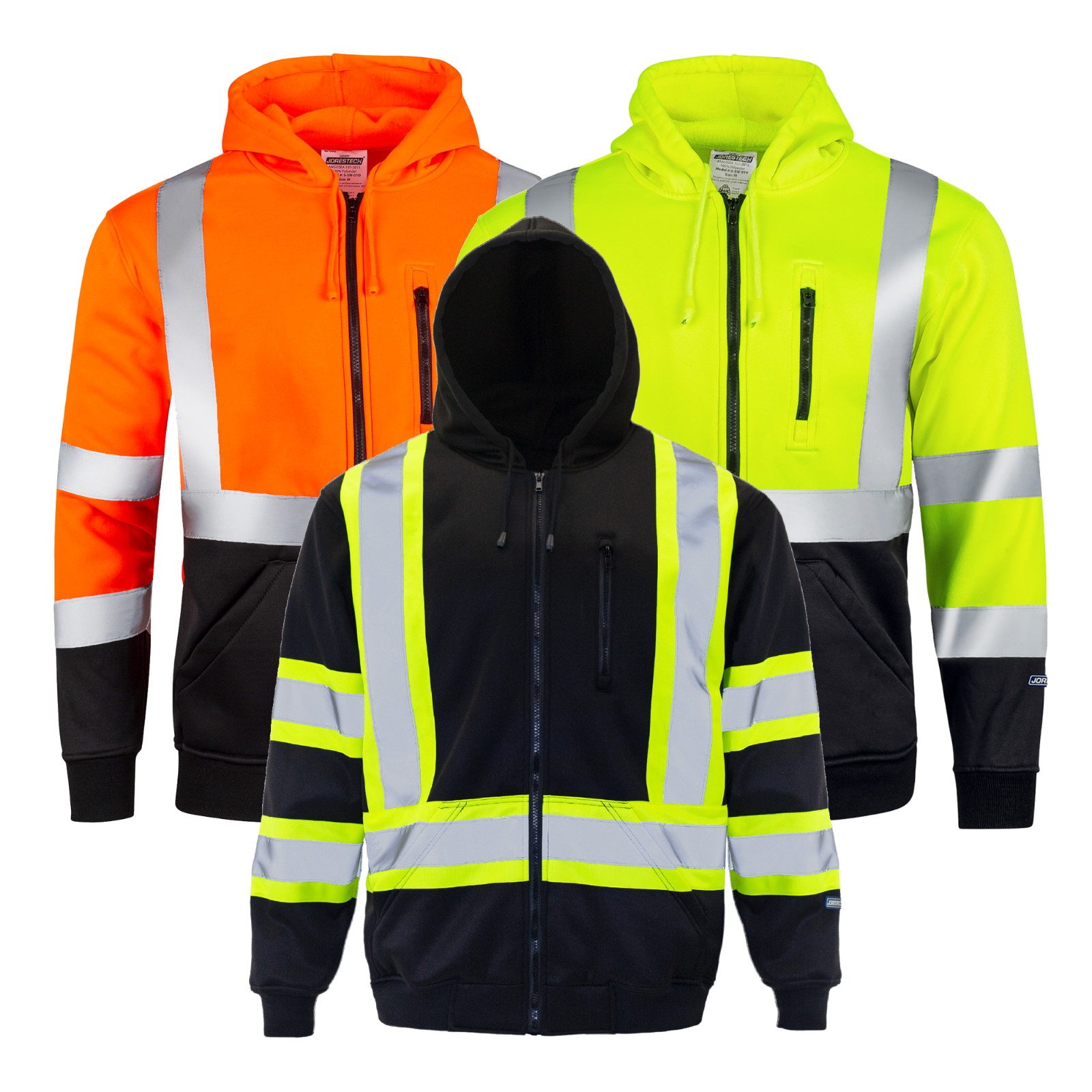 Men’s ANSI Class 3 High Visibility Class 3 Sweatshirt, Full Zip Hooded Jorestech
