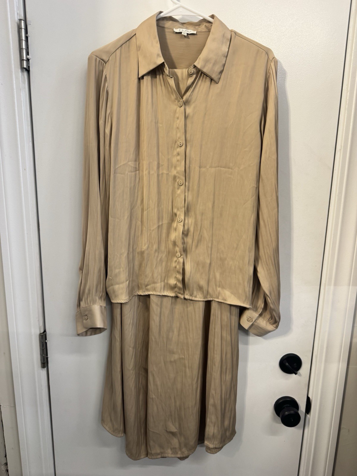 Z Supply Silky Shirt And Pant Set Size L Flowy Resort Wear Relaxed Fit Minimal