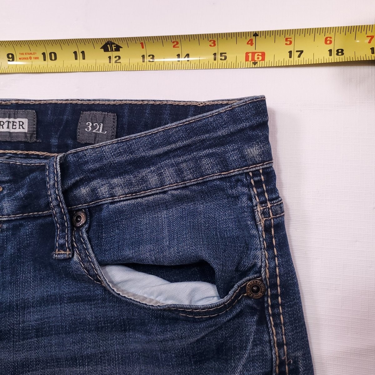 Buckle BKE Carter 32L Mens Jeans Blue 32×33 Straight Leg Stretch Designer Denim