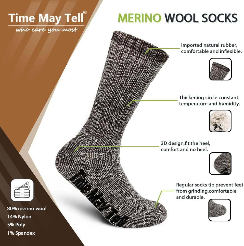 Mens Merino Wool Hiking Cushion Socks Thermal Warm Crew Winter Boot Socks Pack (