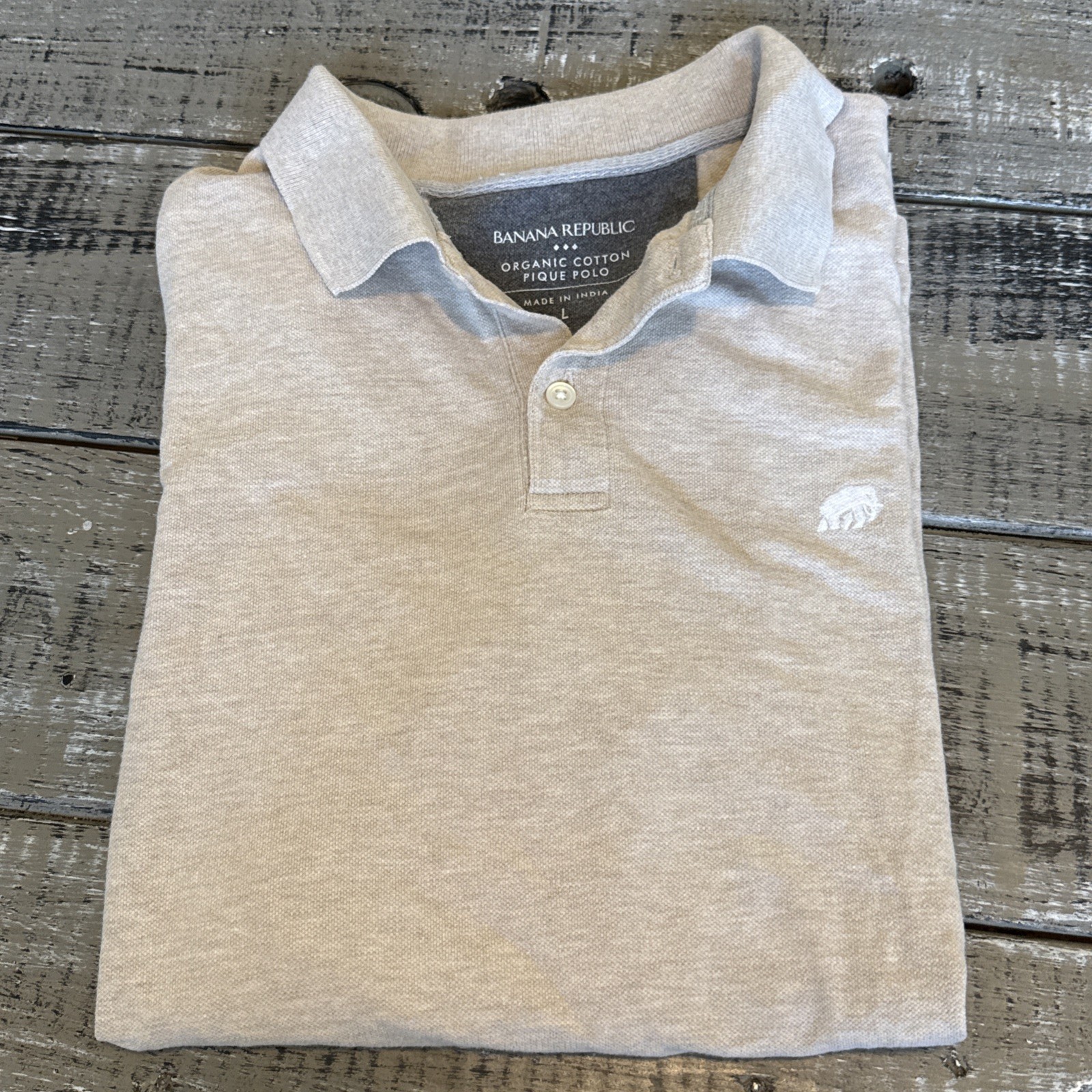 Banana Republic Polo Shirt Men’s Large Tan Pique Organic 100% Cotton Preppy