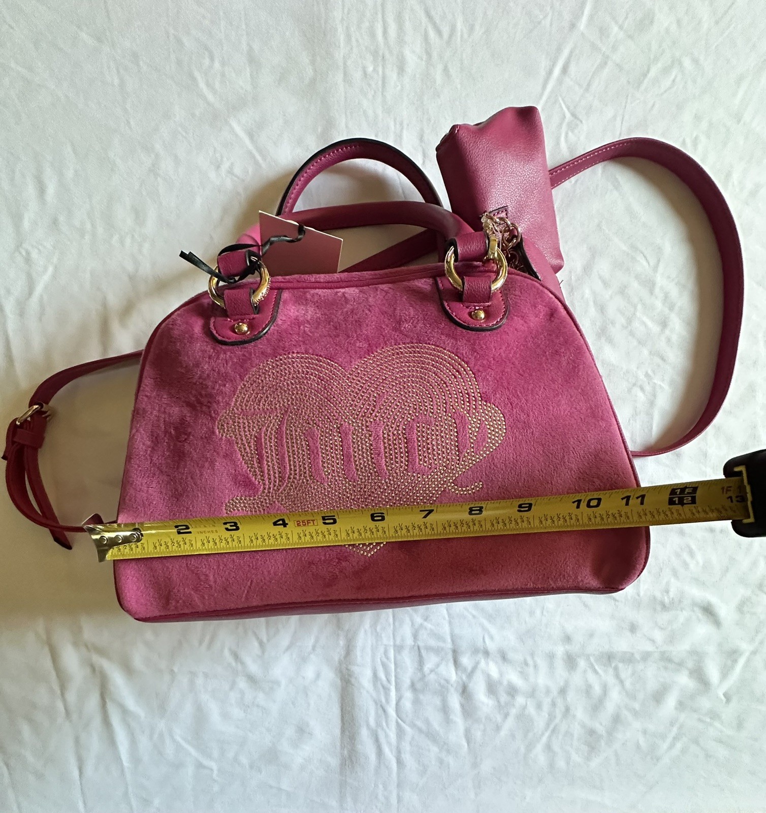 JUICY COUTURE QUEEN COUTURE SATCHEL BAG W/ MINI COIN BAG CHARMS RASPBERRY TART