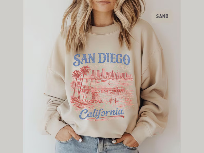 San Diego California Beach Scene Vintage Travel Souvenir Graphic Sweatshirt