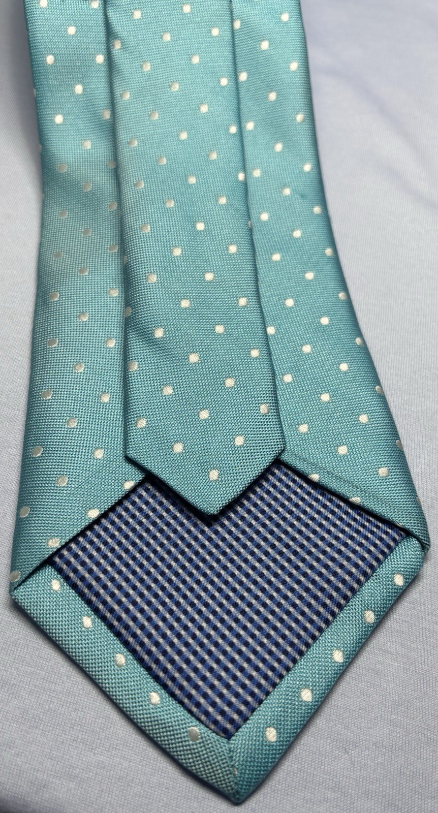 Haspel Lustrous Silk Tie Soft Mint Color With Pin Dot Design 60″ X 3.5″
