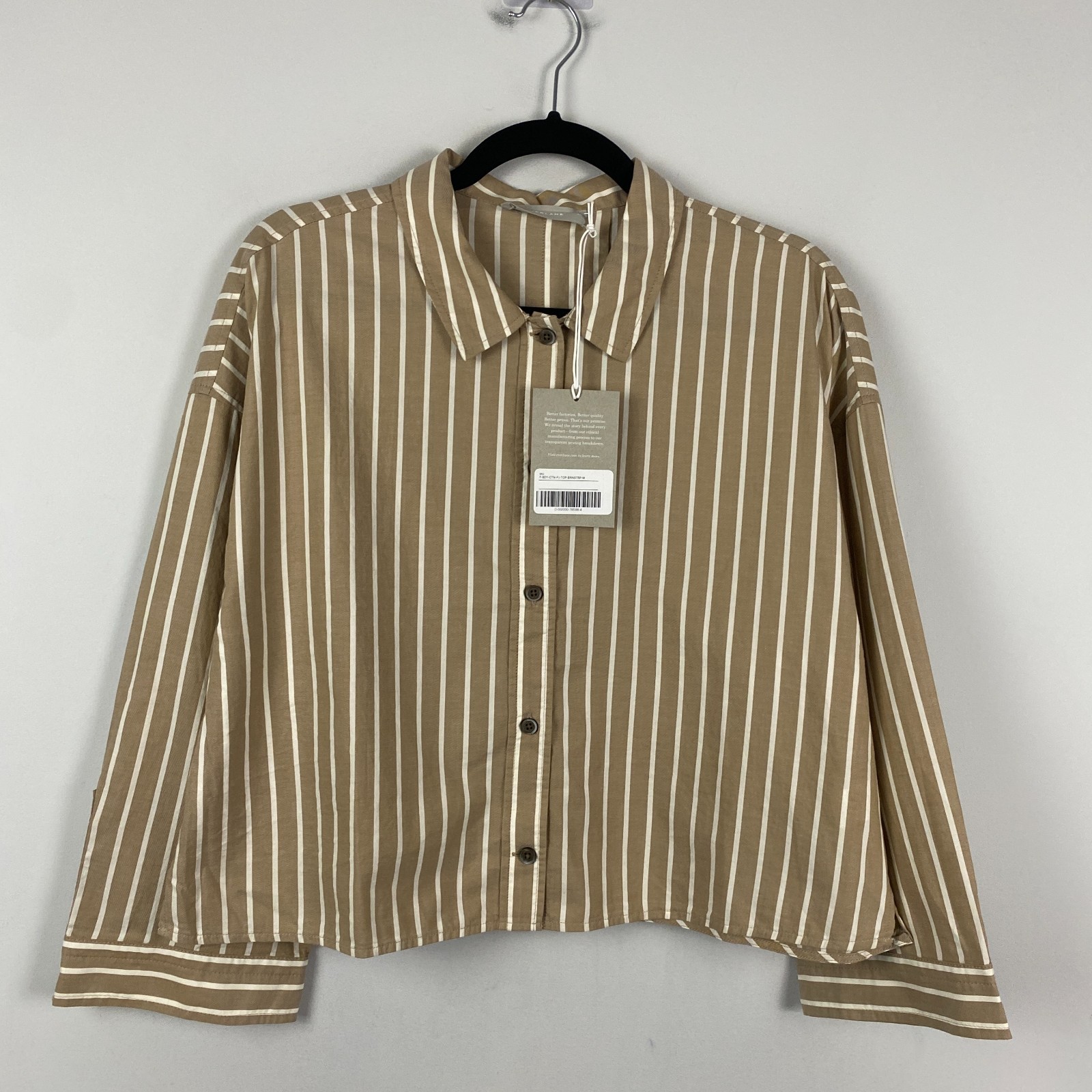 Everlane Button Up Crop PJ Top Size M Brown White Stripe Boxy Cotton