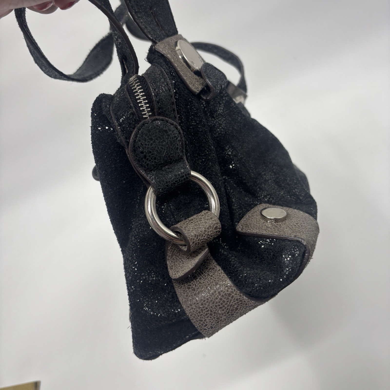 B. MAKOWSKY Black Shimmer Metallic Leather Bag. Read Description
