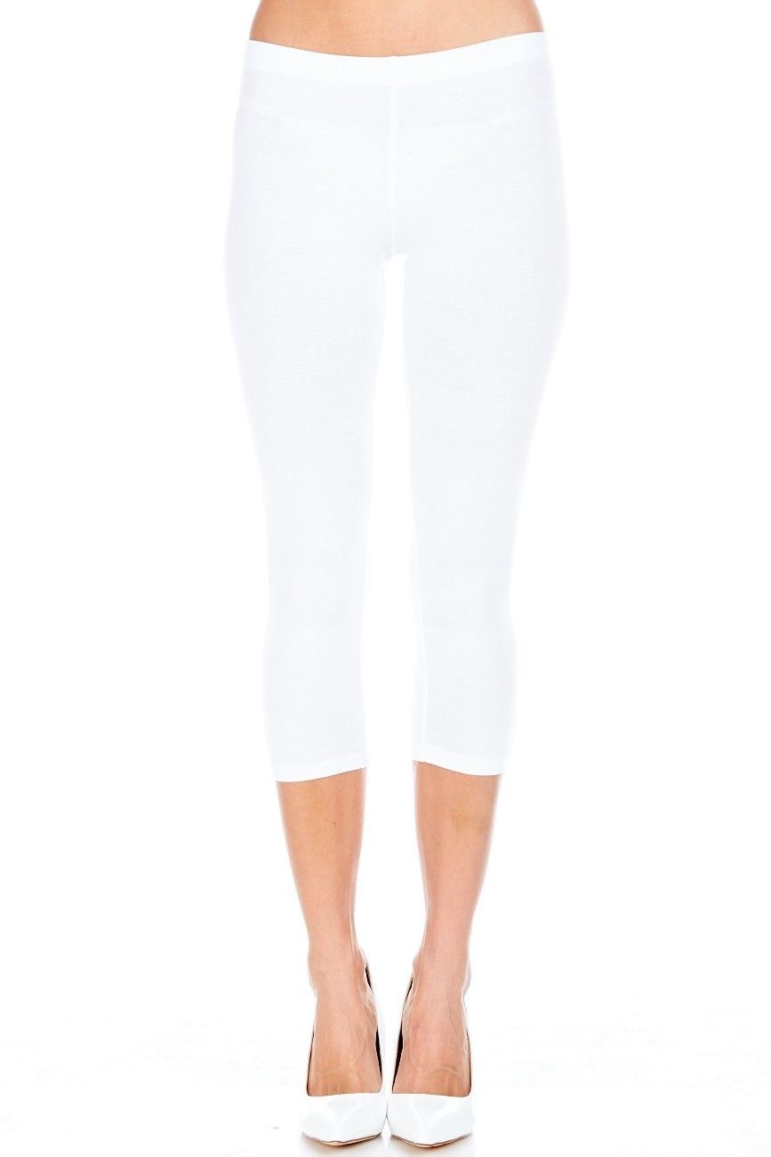 Cotton Spandex Capri Leggings Below Knee Plain Solid Stretchy Capris (S-3X)