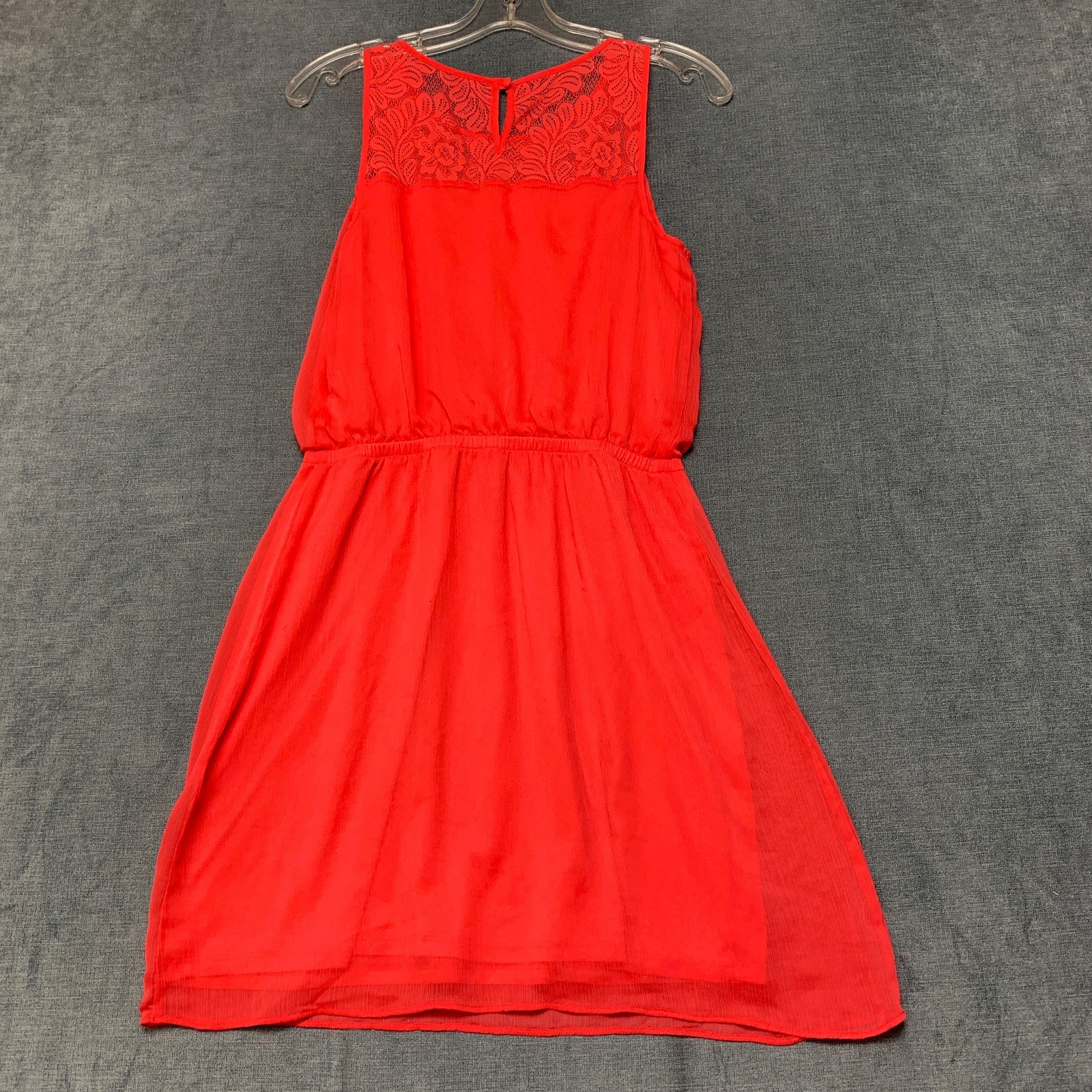 Express A Line Dress Womens Small Red Floral Lace Sleeveless Party Keyhole Back