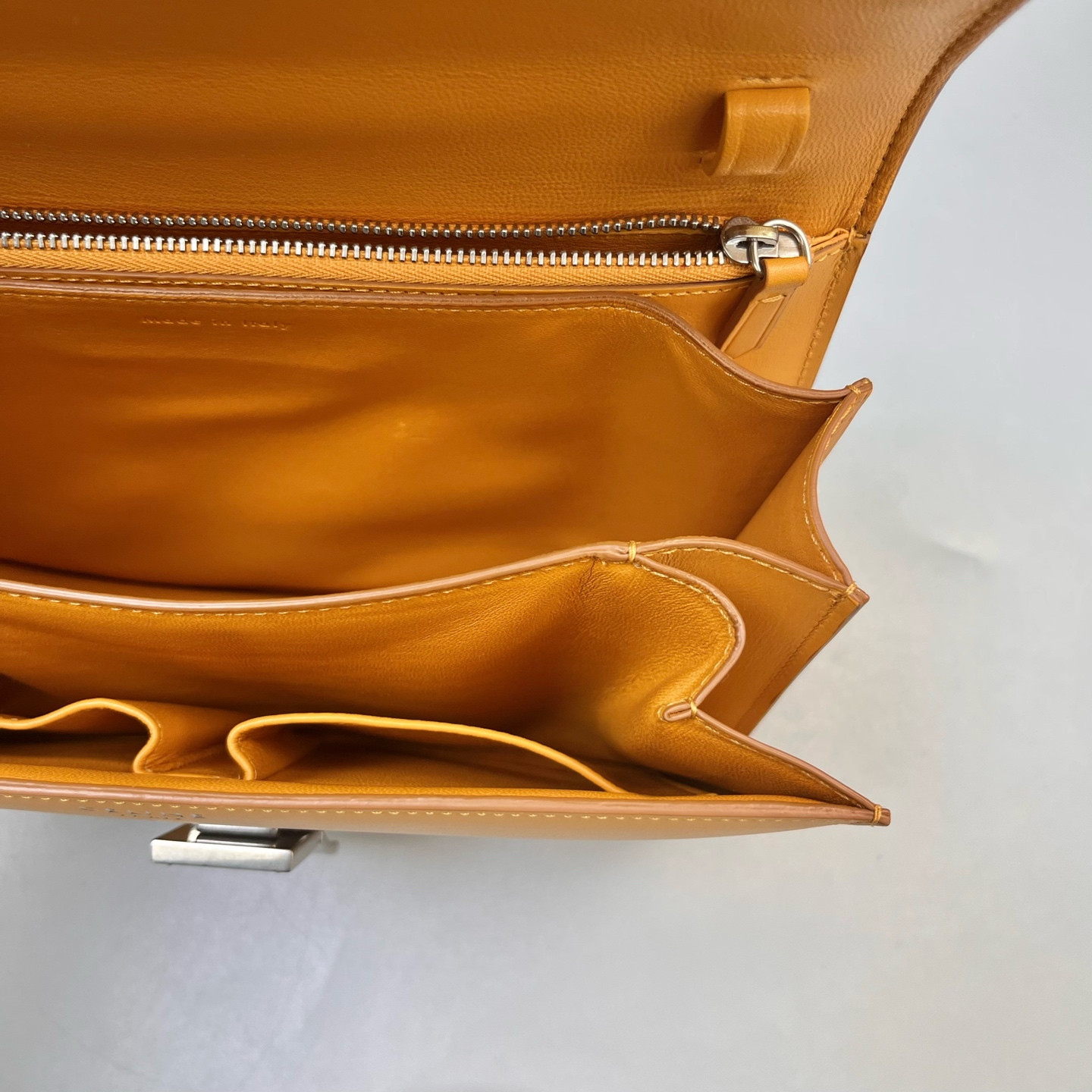 Authentic Celine Classic Box Smooth Calfskin Shoulder Bag Yellow Silver-Tone