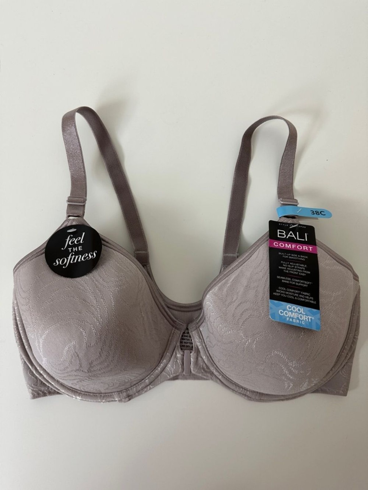 Bali Comfort Underwire Bra 38C Taupe Adjustable, Cool, Wicks Moisture, Soft
