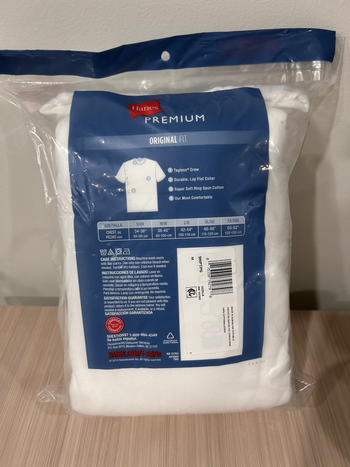 Hanes Premium 6pk Tagless Crew Neck T-Shirt Original Fit Men’s M White NEW