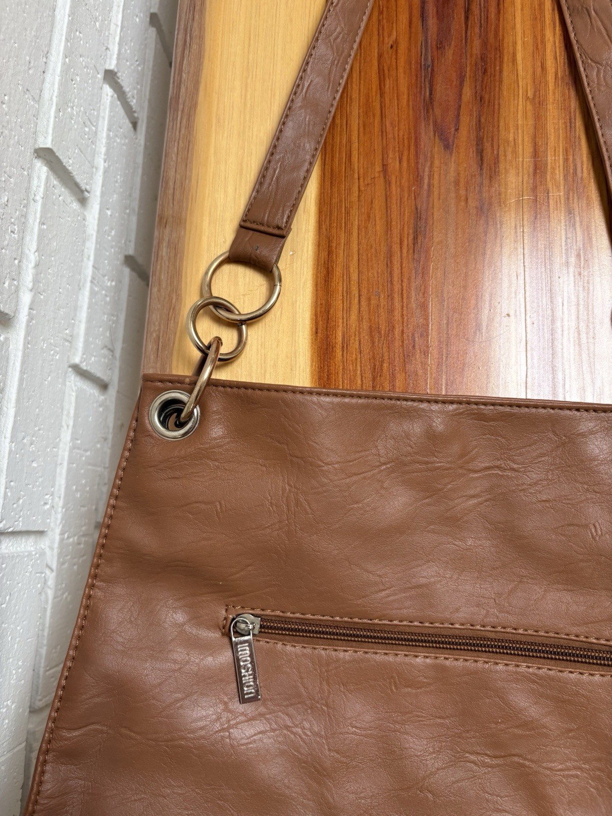 Imoshion Brown Fringe Studded Shoulder Bag Floral Lined, Zip/Snap, Pockets