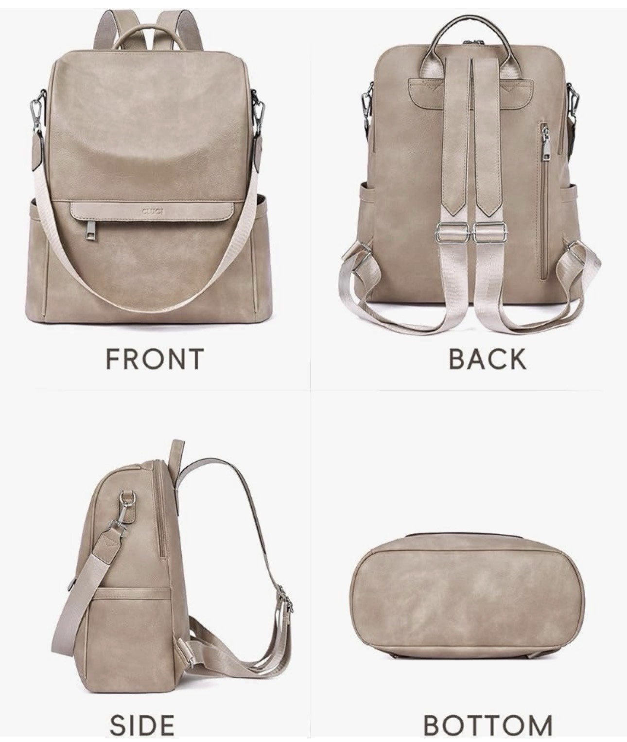 CLUCI Beige Backpack Purse Top Handle Detachable Adjustable Strap Zip Pockets