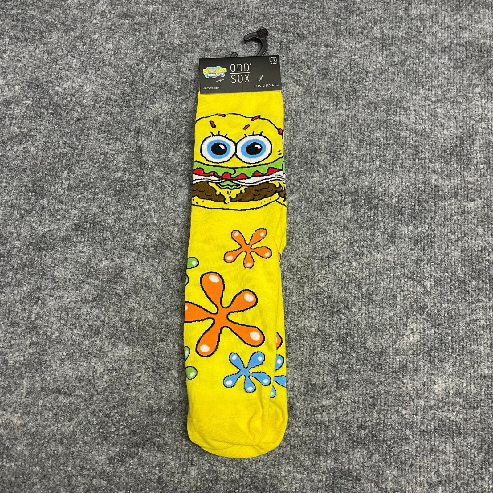 Odd Sox SpongeBob SquarePants Krabby Patty Yellow Crew Socks Mens Size 6-13 NEW
