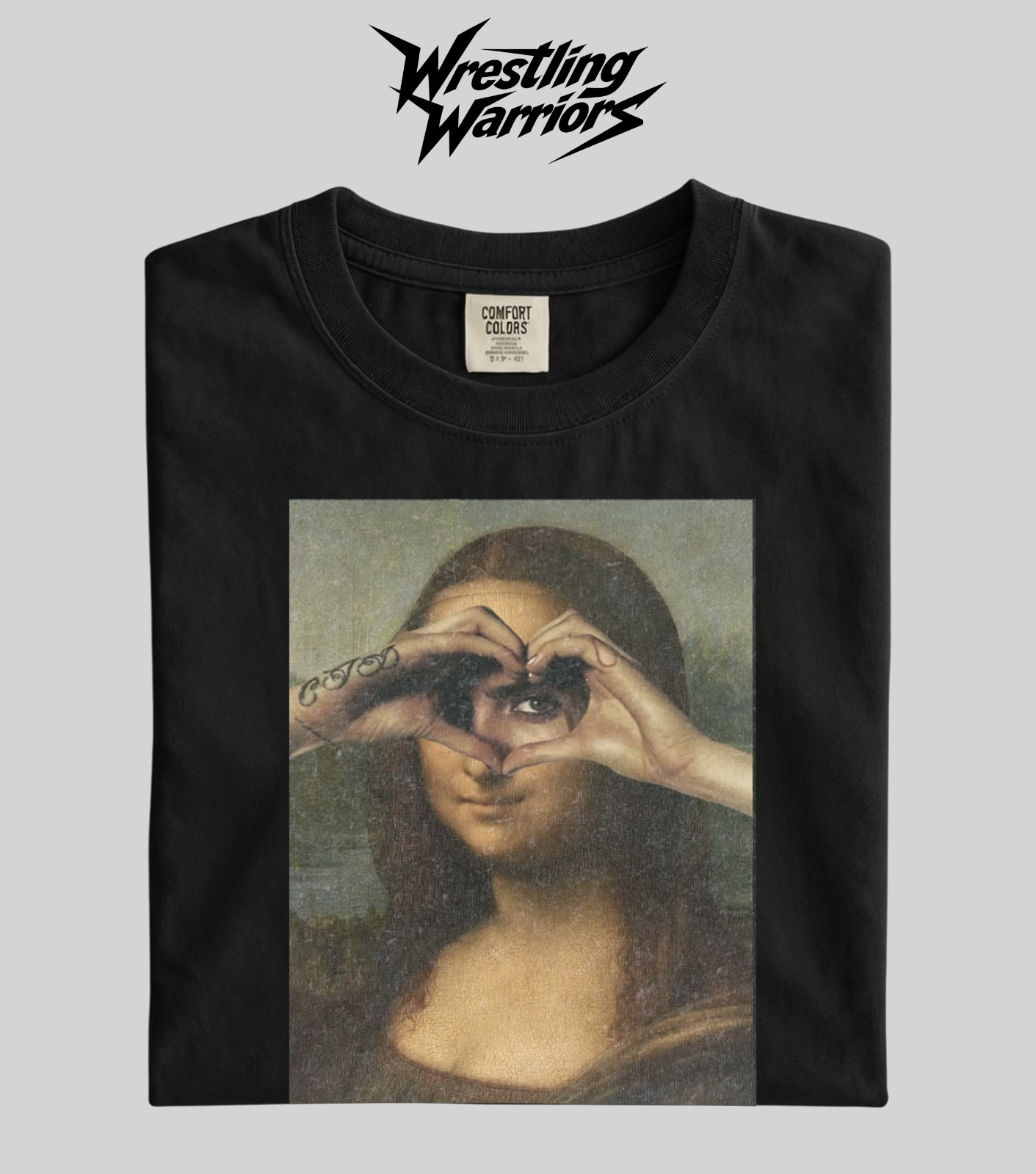Wrestling Warriors Comfort Color Mona Lisa Heart Hands Tattoo Aesthetic Graphic