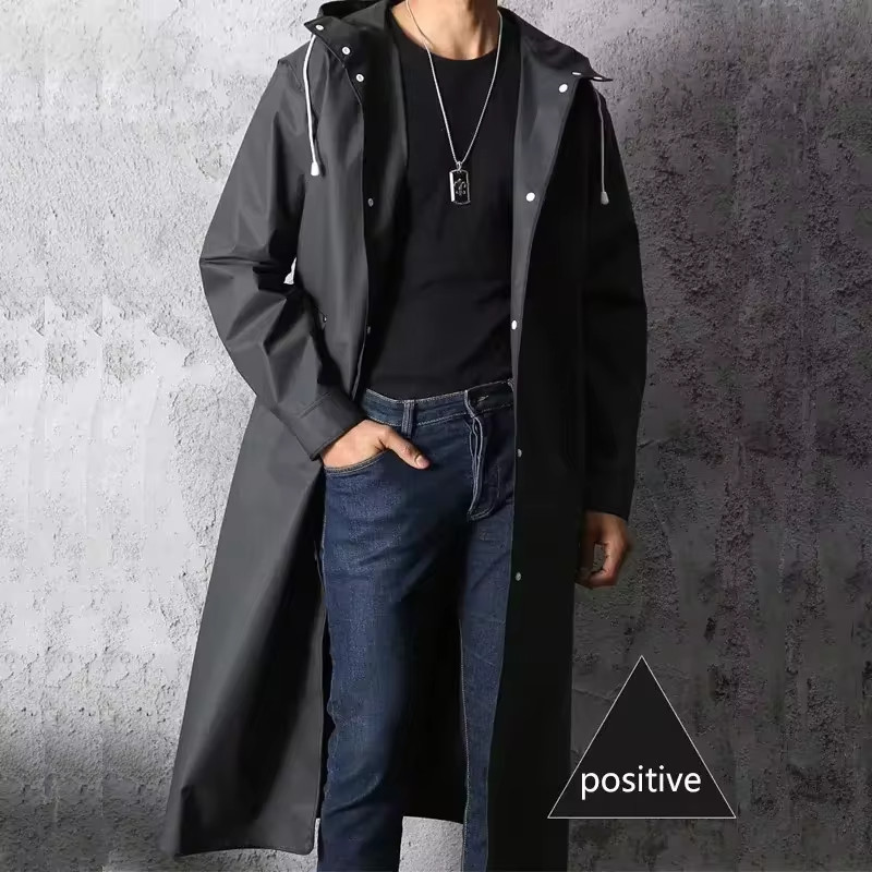 Adult Black Long Raincoat Hooded Waterproof Windbreaker Tactical Outdoor Poncho