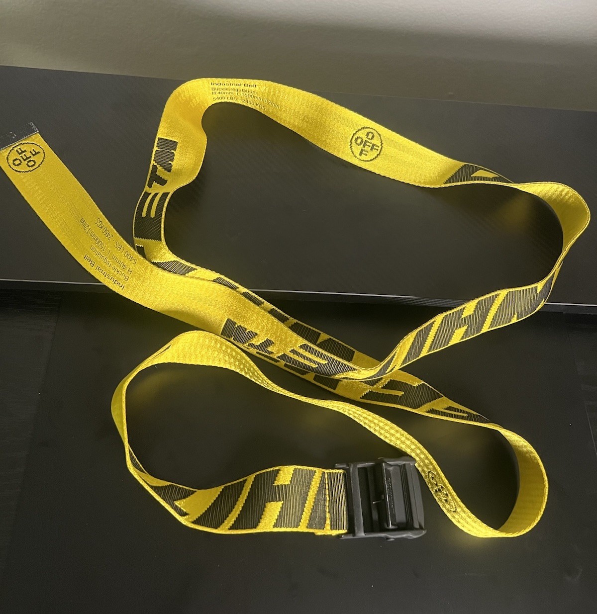 Authentic OFF-WHITE C/O Virgil Abloh Industrial Belt Yellow Black 200cm