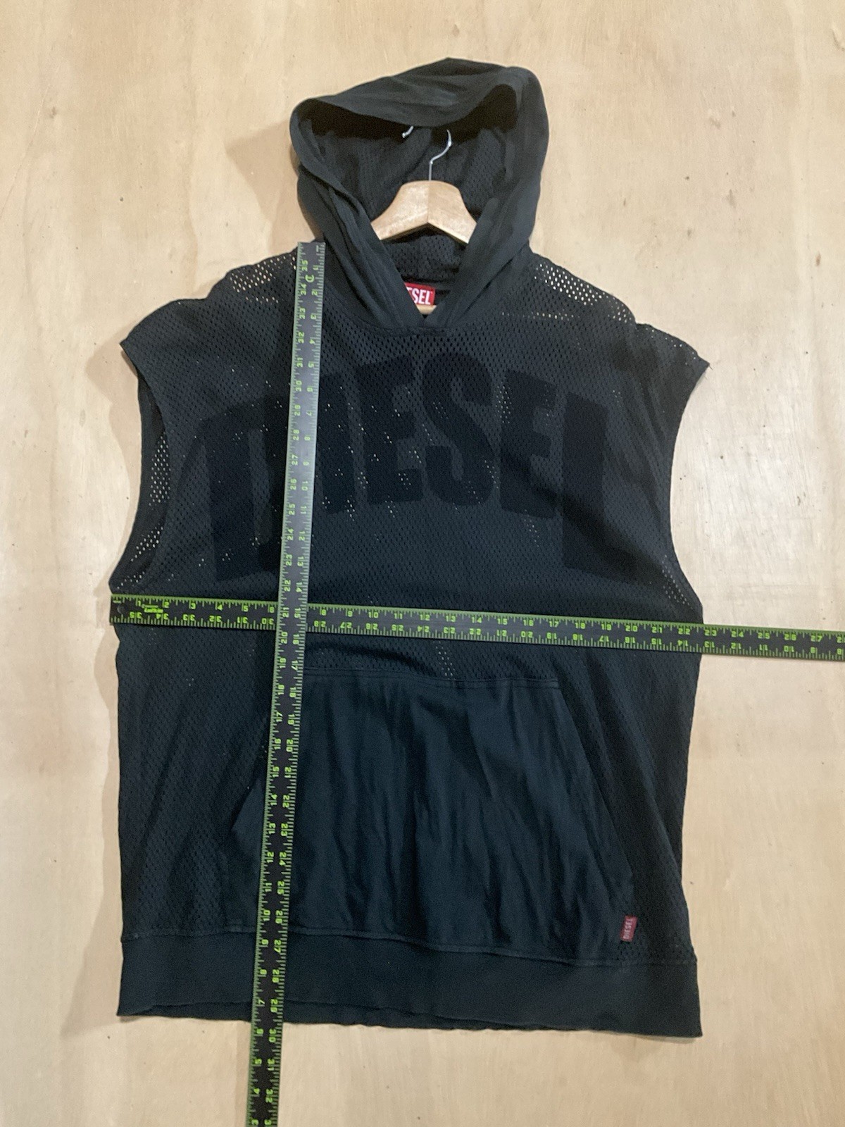 Diesel Men’s Perforated Sleeveless Hooded Jersey Charcoal Size XL