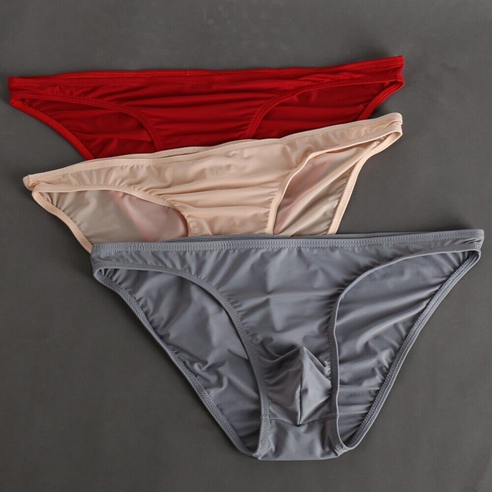 3 Pairs Men Underpants Super Thin Ice Silk Bikini Briefs Thongs Underwear