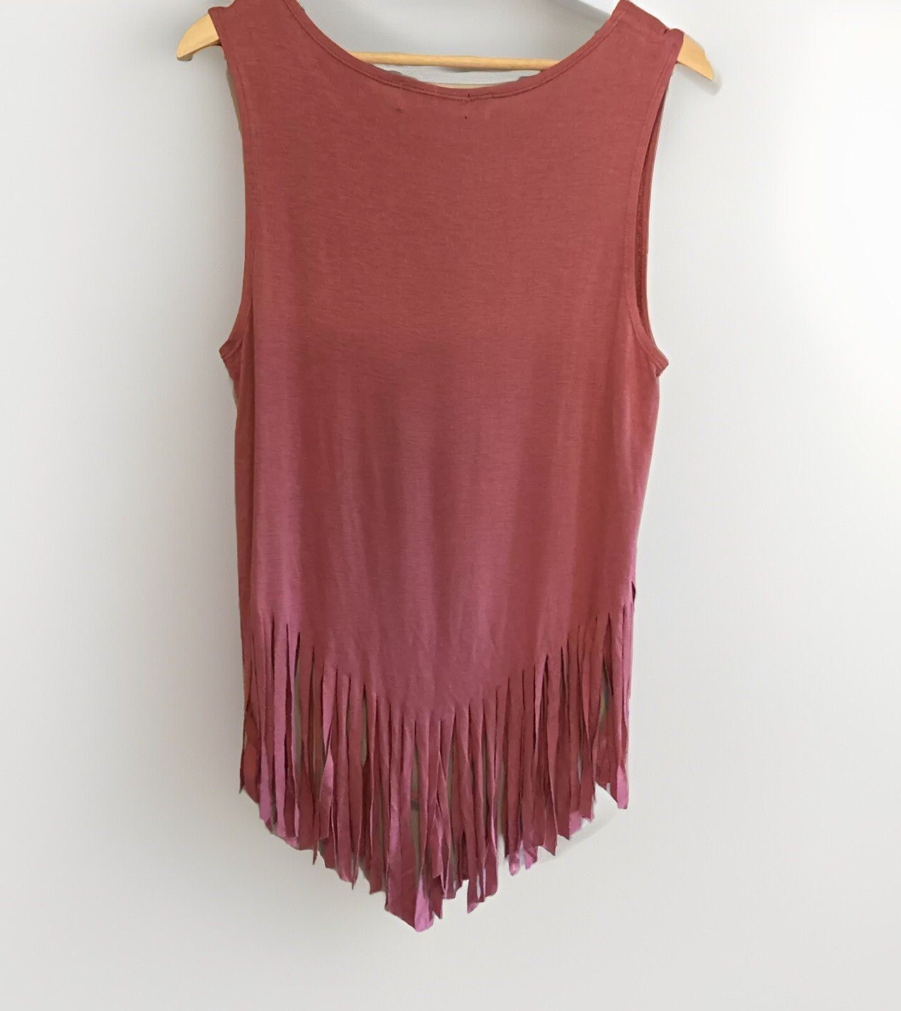Montrez Fringe Tank Top Western Mauve Pink Boho Size S/M Beach Vacation Y2K 90s