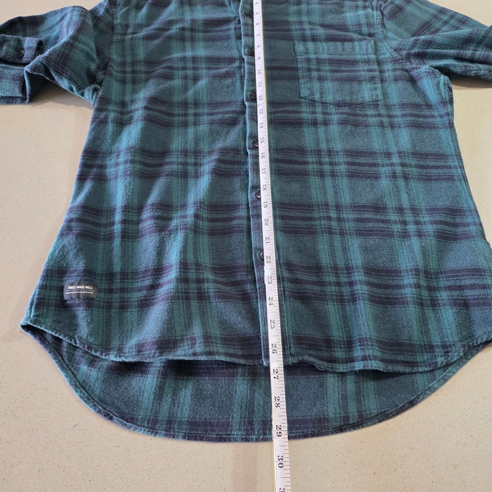 7D63 Made Well Mens Plaid Flannel Band Collar Button Up Shirt Green Black Medium