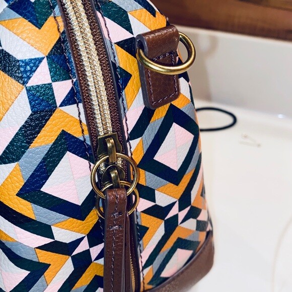 Fossil Sydney Satchel Yellow Geometric Crossbody Bag SHB2351702 NWT $138 Retail