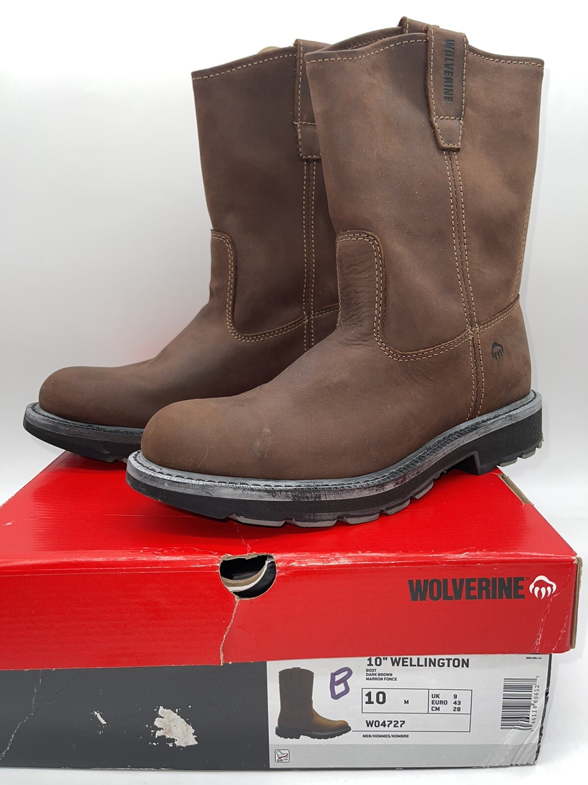 Wolverine Wellington W04727 Men’s Brown Leather Slip On Work Boots Size 10