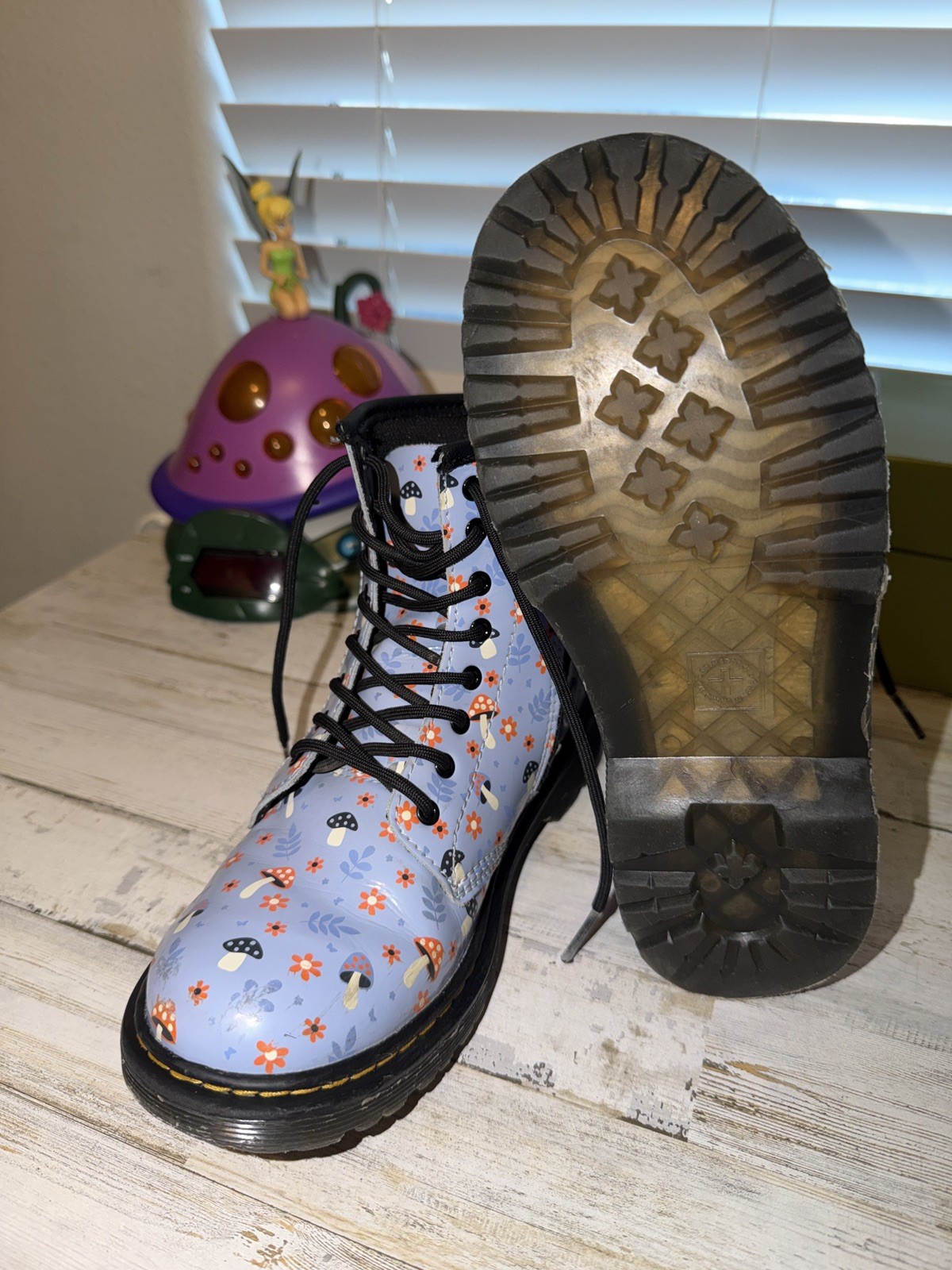 Dr. Martens 1460 J Woodland Patent Leather Boots Zen Blue Mushroom Floral W 5
