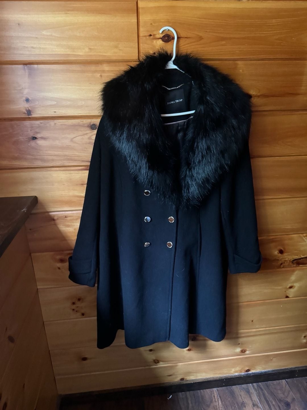 Ivanka Trump Double Breasted Wool Blend Coat with Faux Fur Collar Double XL
