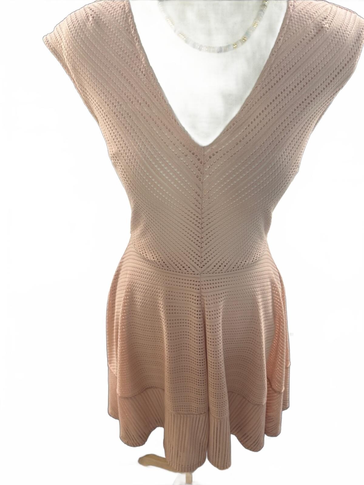 Bar III Summer Fit & Flare V Neck Peach Knit Dress Size Small