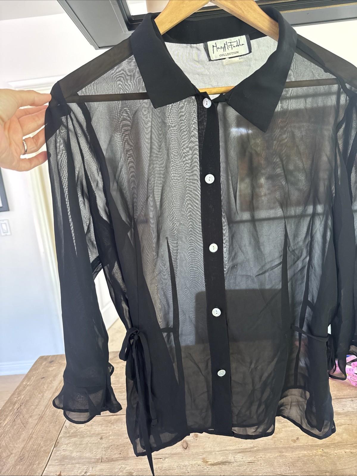 Mary McFadden Collection Women’s Sheer Blouse Black Red Floral Lightweight