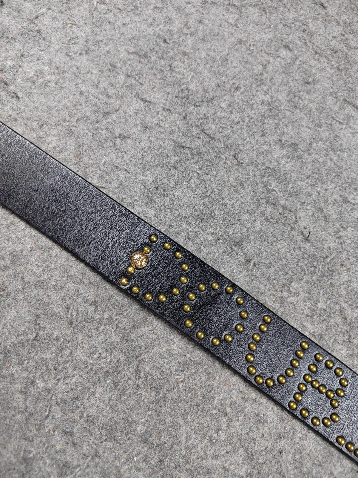 RRL Double RL Vintage Brass Studded Leather Belt Solid Brass Buckle Size 34