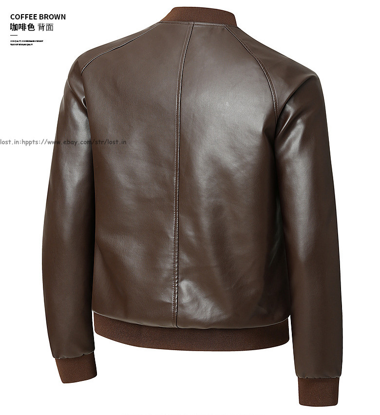 Men Faux Leather Outerwear Motorcycle Jacket Casual Stand Collar PU Biker Coats