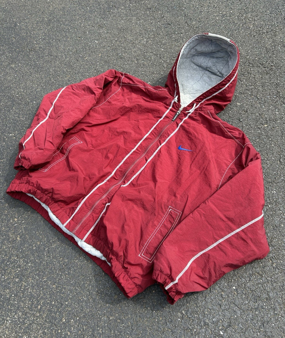 Nike Men’s Red Full Zip Windbreaker puffer Jacket XXL fits XL crazy details
