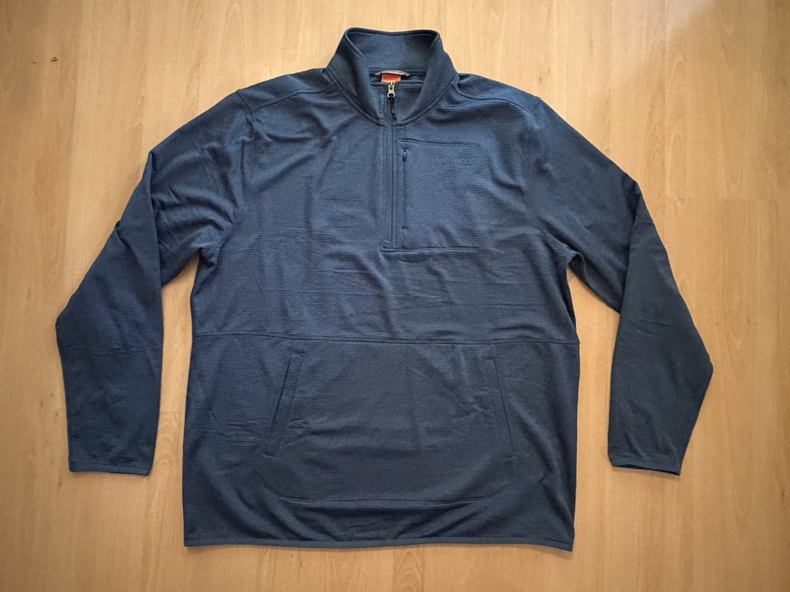 Merrell 1/4 Zip Pullover Mens XXL Blue Grid Fleece Performance Hiking Jacket