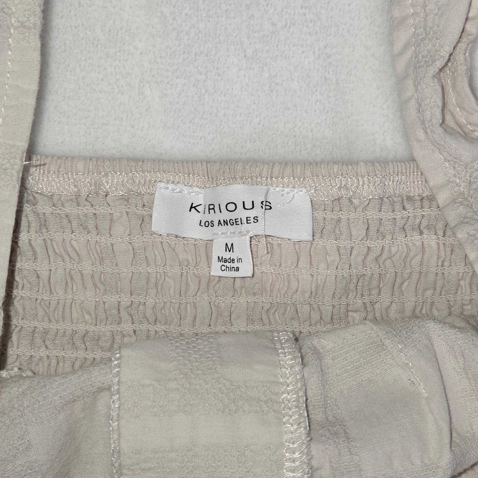Kirious Crop Top Sz M Ruffled Ruched Crochet Tie Back Cottagecore Boho Beige