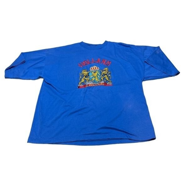 Holland Tourism T-shirt Mens XL Embroidered Colorful Europe Blue Casual Tourist
