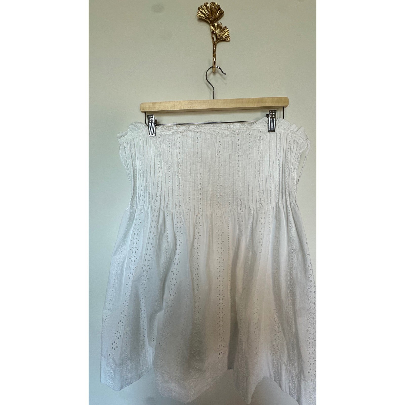 Free Assembly Eyelet Smocked Top Womens Cottagecore Boho Large White Cotton