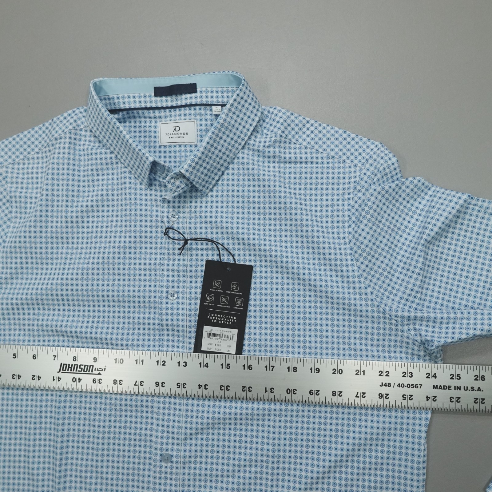7 Diamonds Cyril 4-Way Stretch Performance Shirt Size XL Button Up Geometric